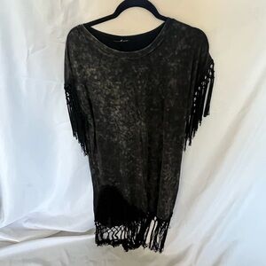 NWOT POL Anthropologie Fringe T-shirt Dress Grey Acid Wash Finish, S